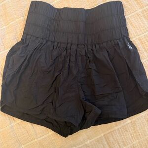 FP Movement by Free People Black High Waist Smocked Shorts